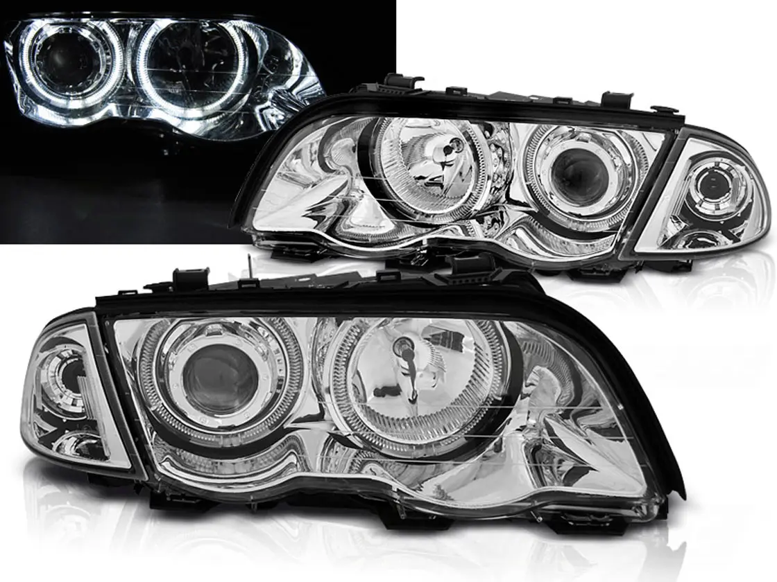 Frontlykter BMW 3 (E46) 1998-2001 ANGEL EYES LED CHROME Image 1