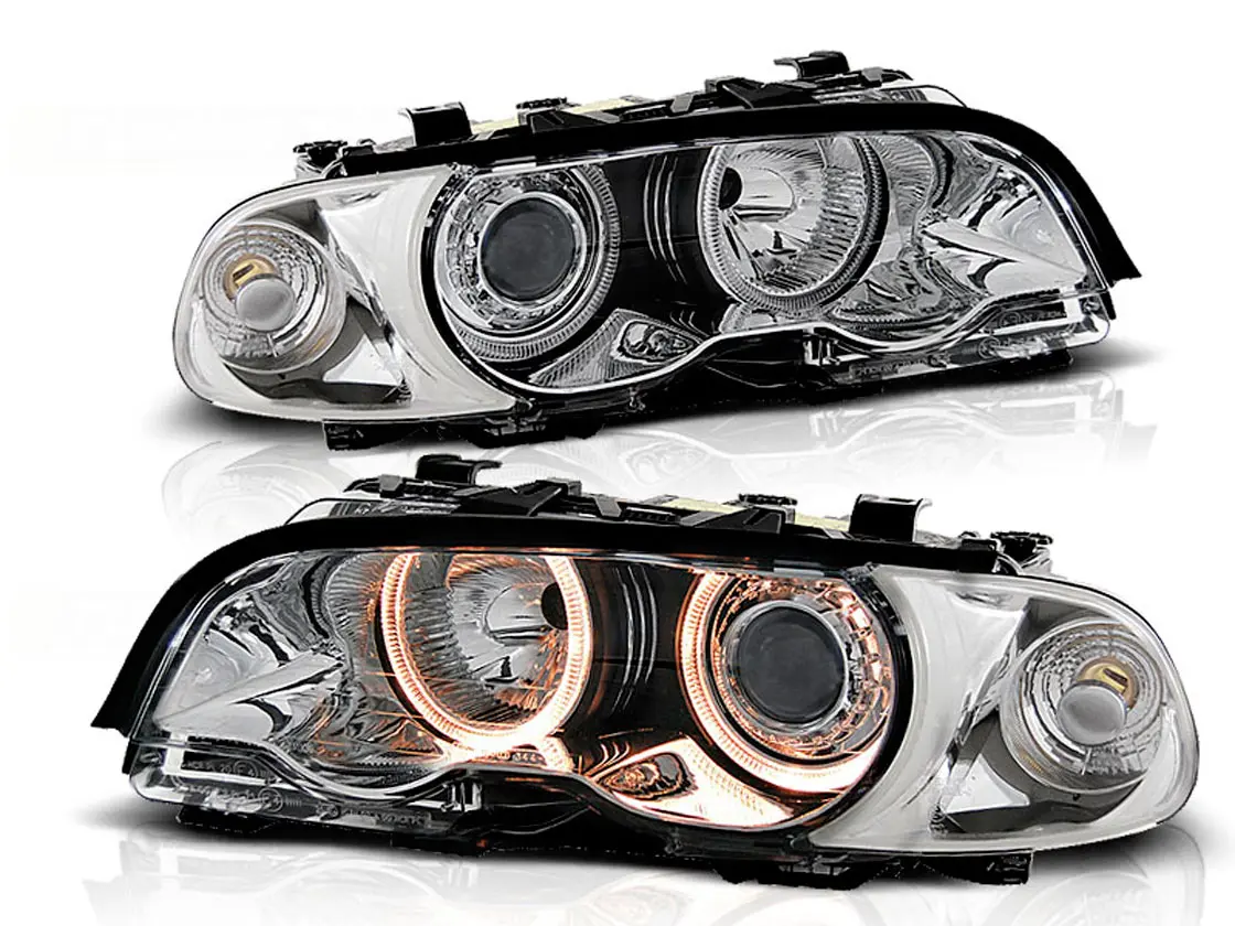 Frontlykter BMW 3 (E46) 1999-2001 ANGEL EYES CHROME