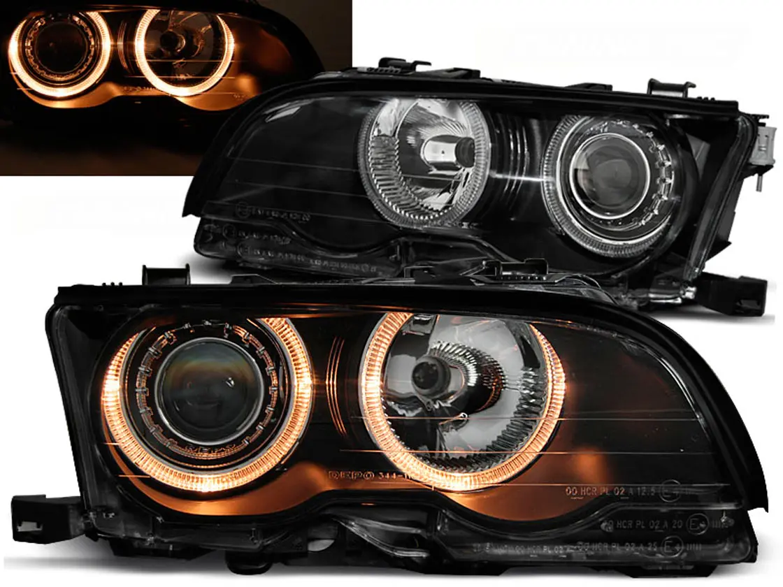 Frontlykter BMW 3 (E46) 2001-2003 ANGEL EYES BLACK