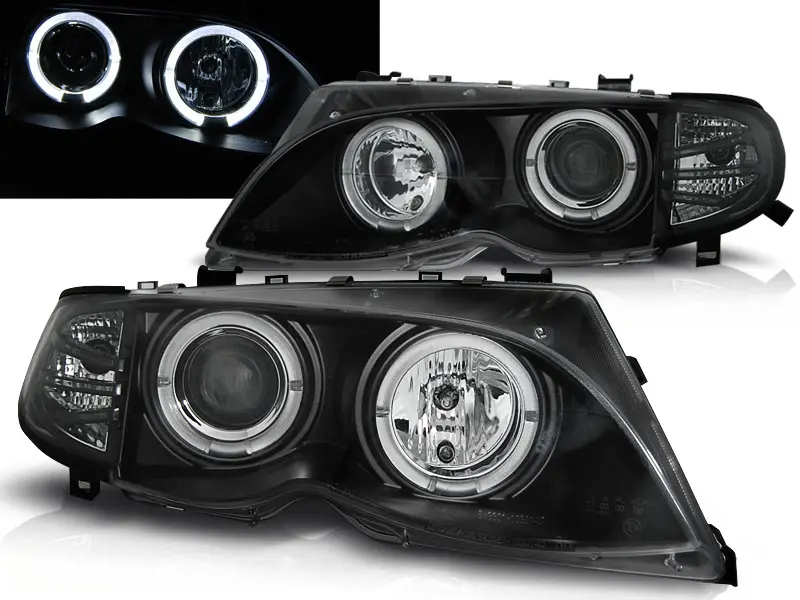 Frontlykter BMW 3 (E46) 2001-2005 ANGEL EYES BLACK