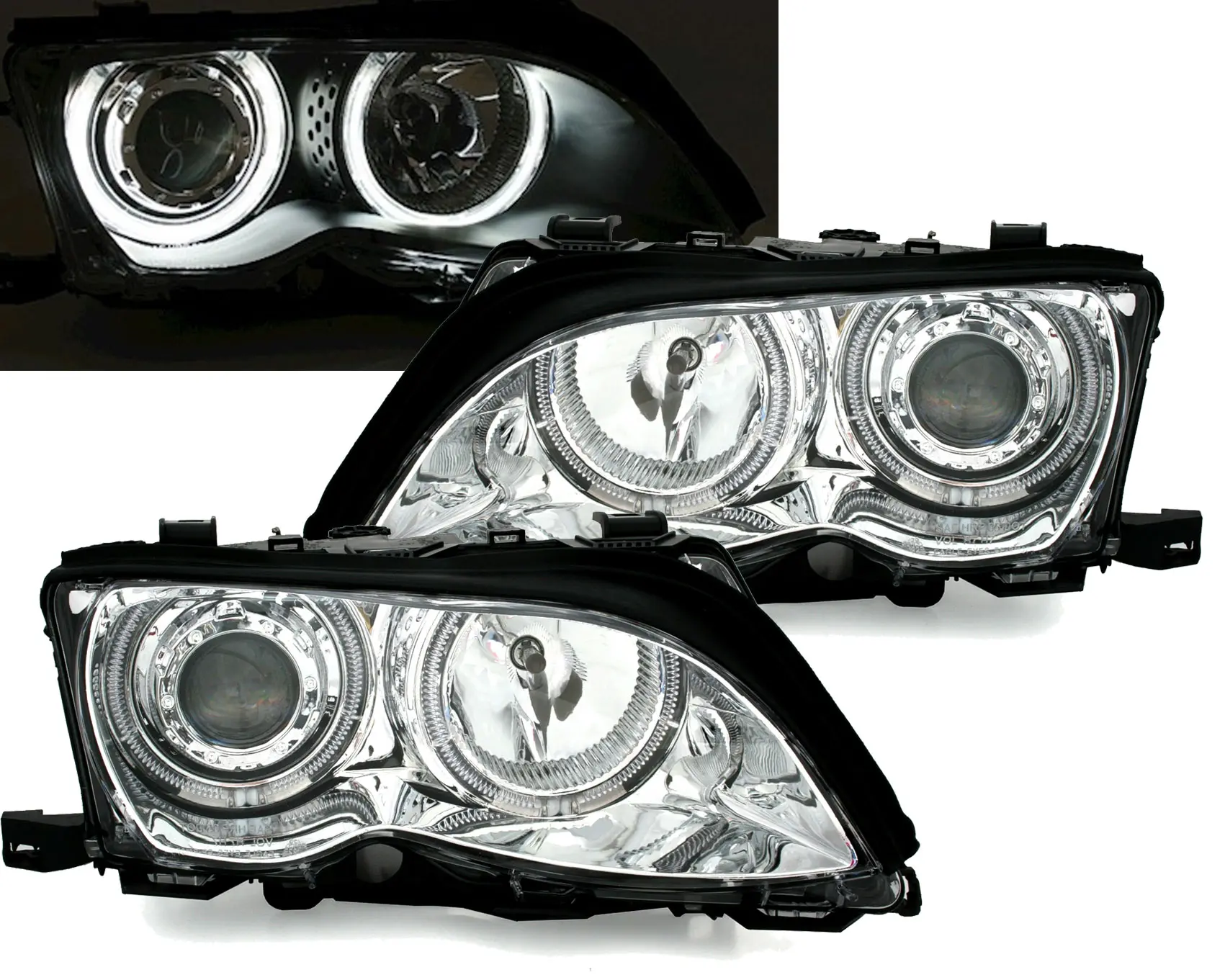 Frontlykter BMW 3 (E46) 2001-2005 ANGEL EYES CCFL CHROME