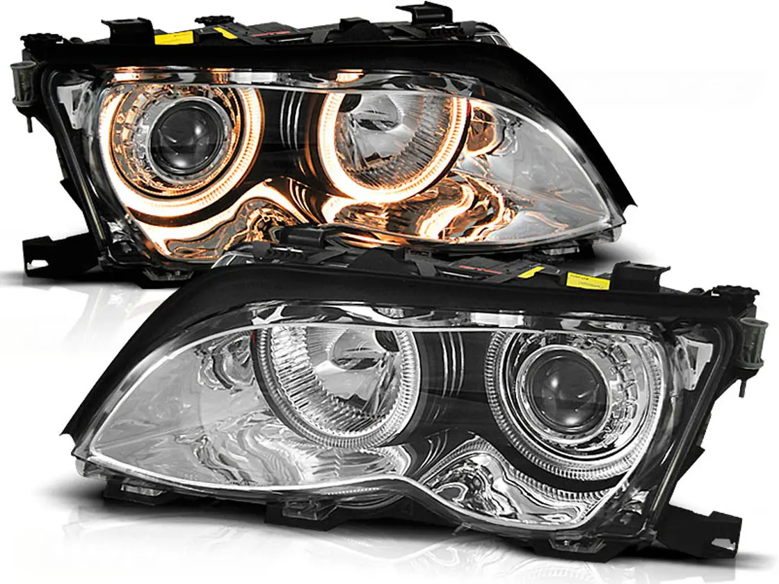 Frontlykter BMW 3 (E46) 2001-2005 ANGEL EYES CHROME