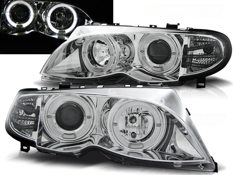 Frontlykter BMW 3 (E46) 2001-2005 ANGEL EYES CHROME