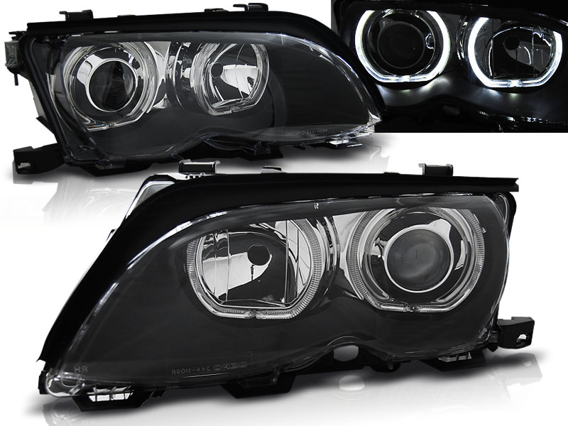 Frontlykter BMW 3 (E46) 2001-2005 ANGEL EYES LED BLACK