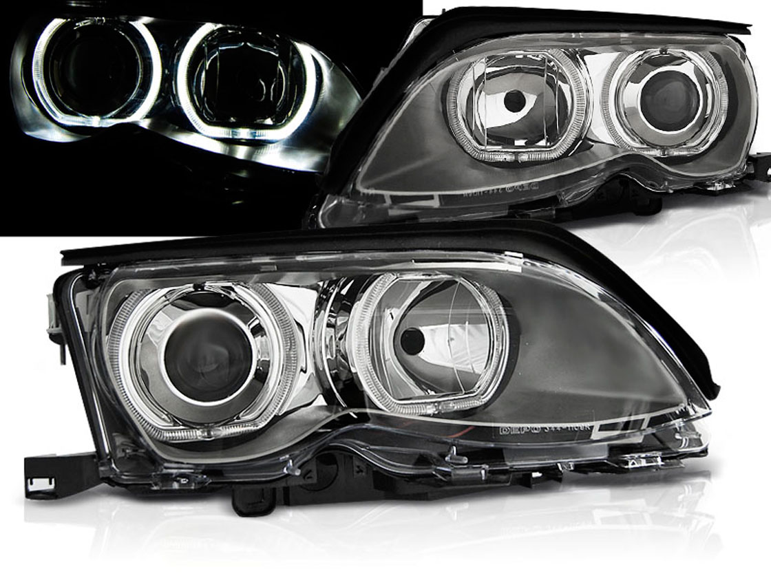 Frontlykter BMW 3 (E46) 2001-2005 ANGEL EYES LED CHROME