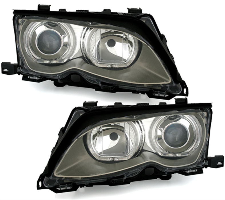 Frontlykter BMW 3 (E46) 2001-2005 ANGEL EYES LED CHROME – bilde 2