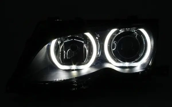 Frontlykter BMW 3 (E46) 2001-2005 ANGEL EYES LED CHROME – bilde 3