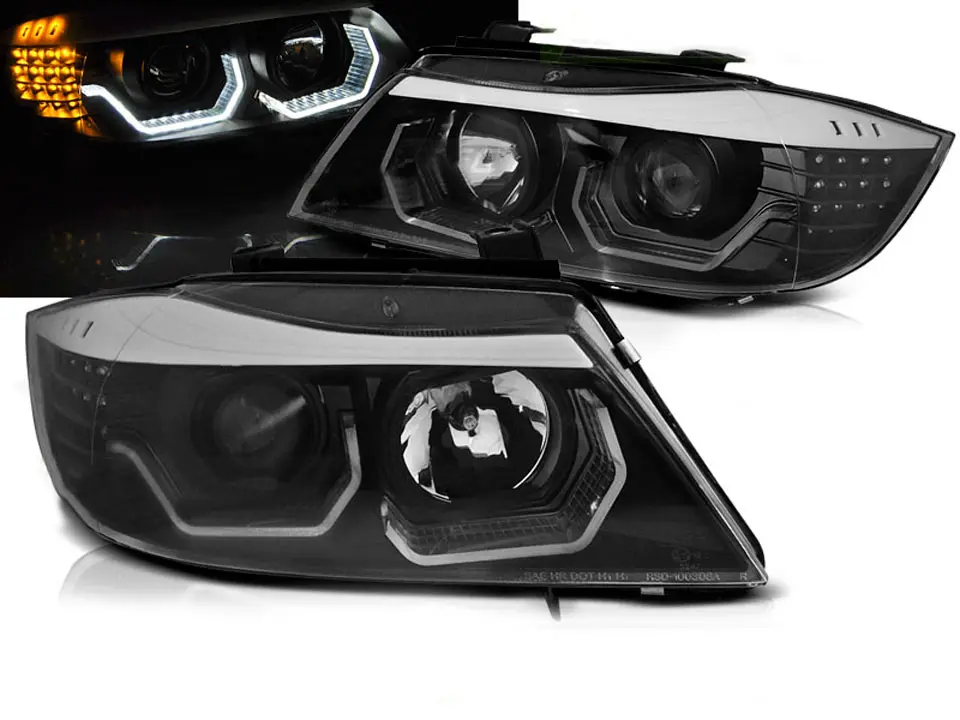 Frontlykter BMW 3 (E90/E91) 2004-2008 ANGEL EYES LED 3D BLACK SELGES UTEN GARANTI – bilde 2