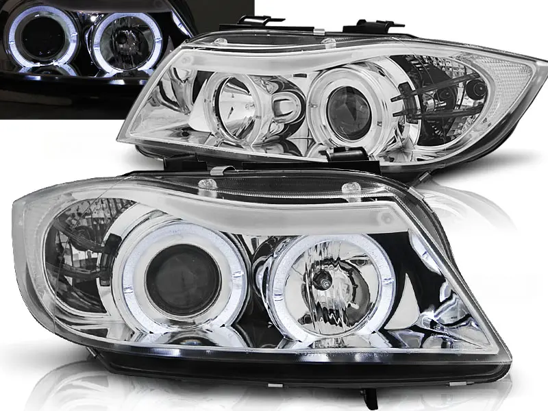 Frontlykter BMW 3 (E90/E91) 2005-2008 ANGEL EYES CHROME