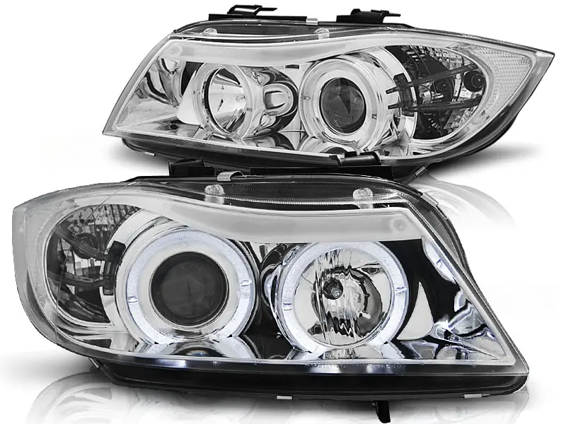 Frontlykter BMW 3 (E90/E91) 2005-2008 ANGEL EYES CHROME – bilde 3