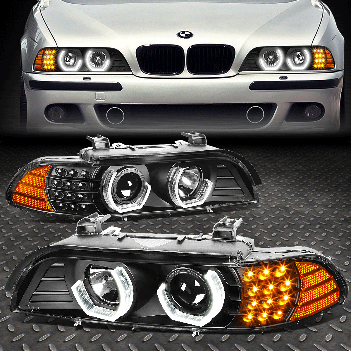 Frontlykter BMW 5 (E39) 1995-2003 ANGEL EYES 3D BLACK – bilde 2