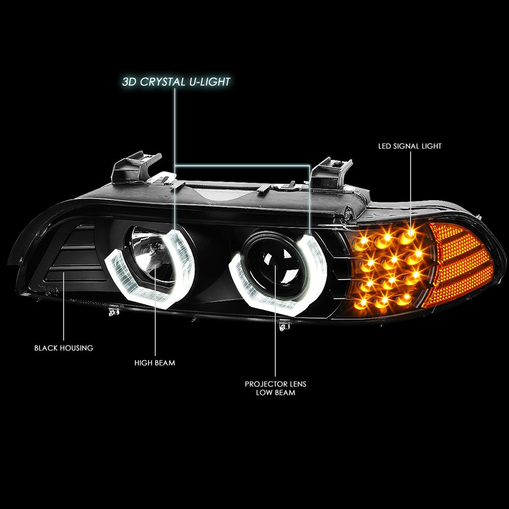 Frontlykter BMW 5 (E39) 1995-2003 ANGEL EYES 3D BLACK – bilde 7