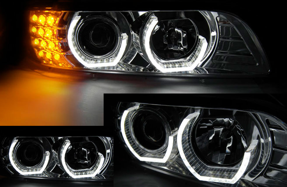 Frontlykter BMW 5 (E39) 1995-2003 ANGEL EYES 3D CHROME