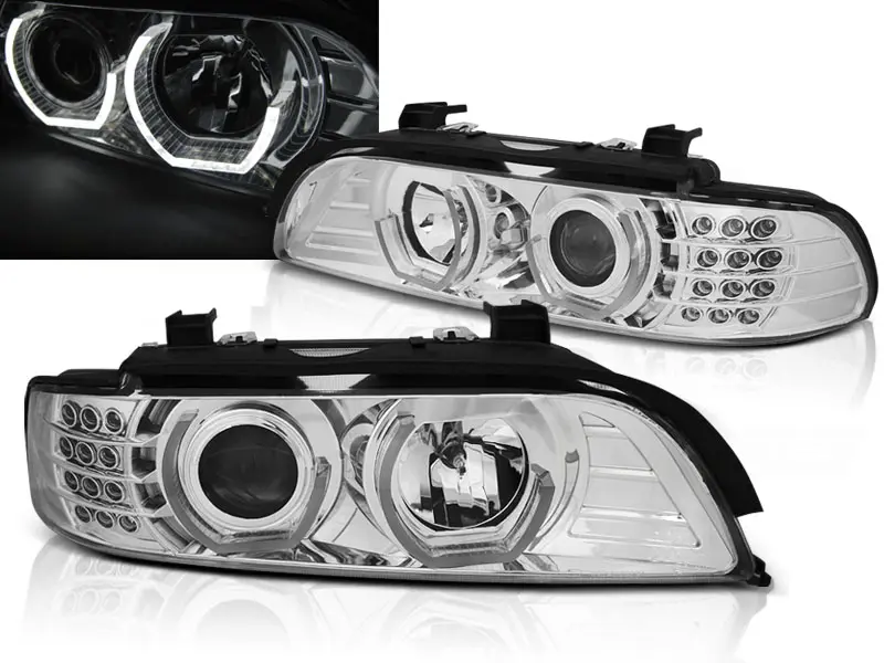 Frontlykter BMW 5 (E39) 1995-2003 ANGEL EYES 3D CHROME – bilde 2