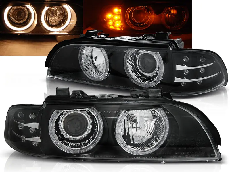 Frontlykter BMW 5 (E39) 1995-2003 ANGEL EYES BLACK LED INDICATOR – bilde 2