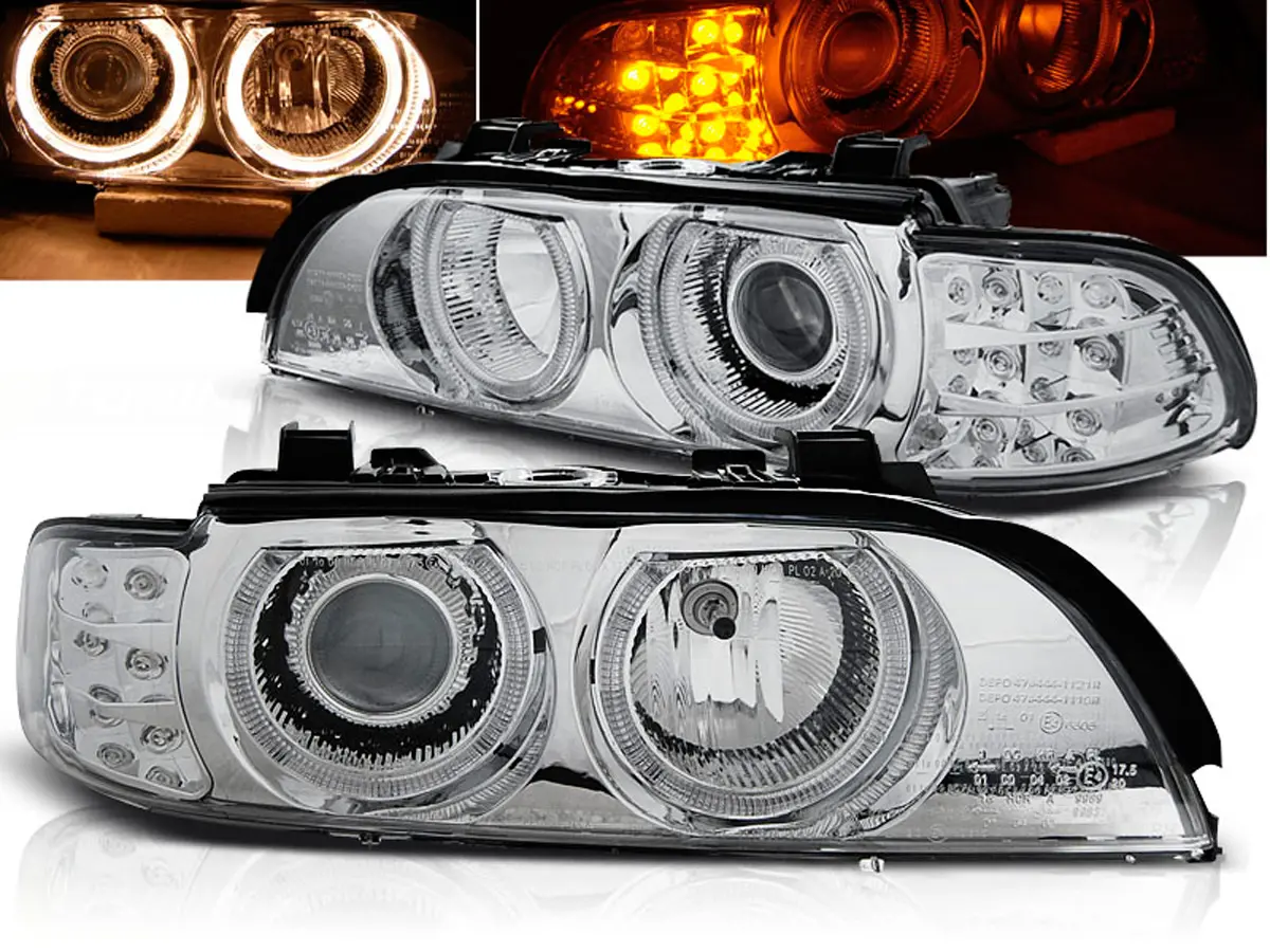 Frontlykter BMW 5 (E39) 1995-2003 ANGEL EYES CHROME LED INDICATOR