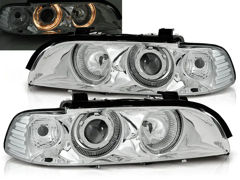 Frontlykter BMW 5 (E39) 1995-2003 ANGEL EYES CHROME