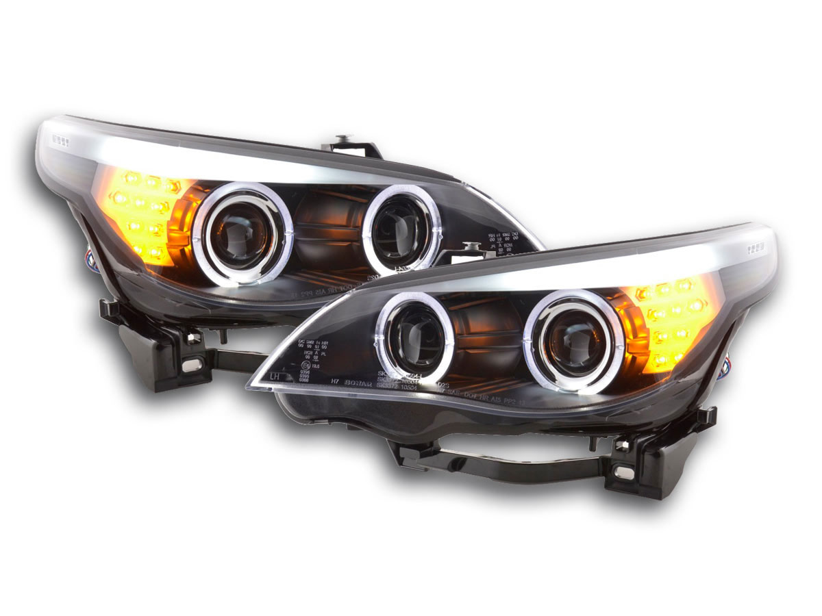Frontlykter BMW 5 (E60/E61) 2003 - 2007 │ Angel Eyes Black LED Indicator