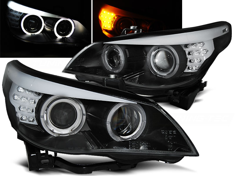 Frontlykter BMW 5 (E60/E61) 2003 - 2007 │ Angel Eyes Black LED Indicator – bilde 2
