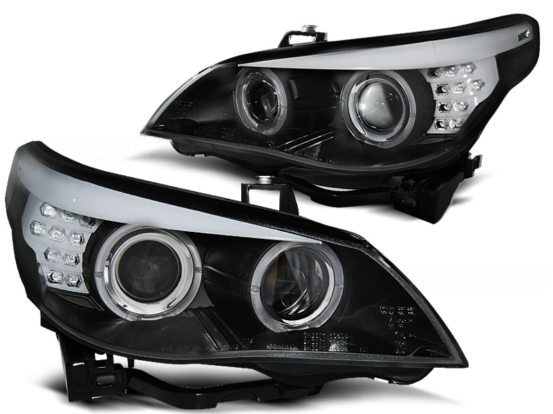 Frontlykter BMW 5 (E60/E61) 2003 - 2007 │ Angel Eyes Black LED Indicator – bilde 3