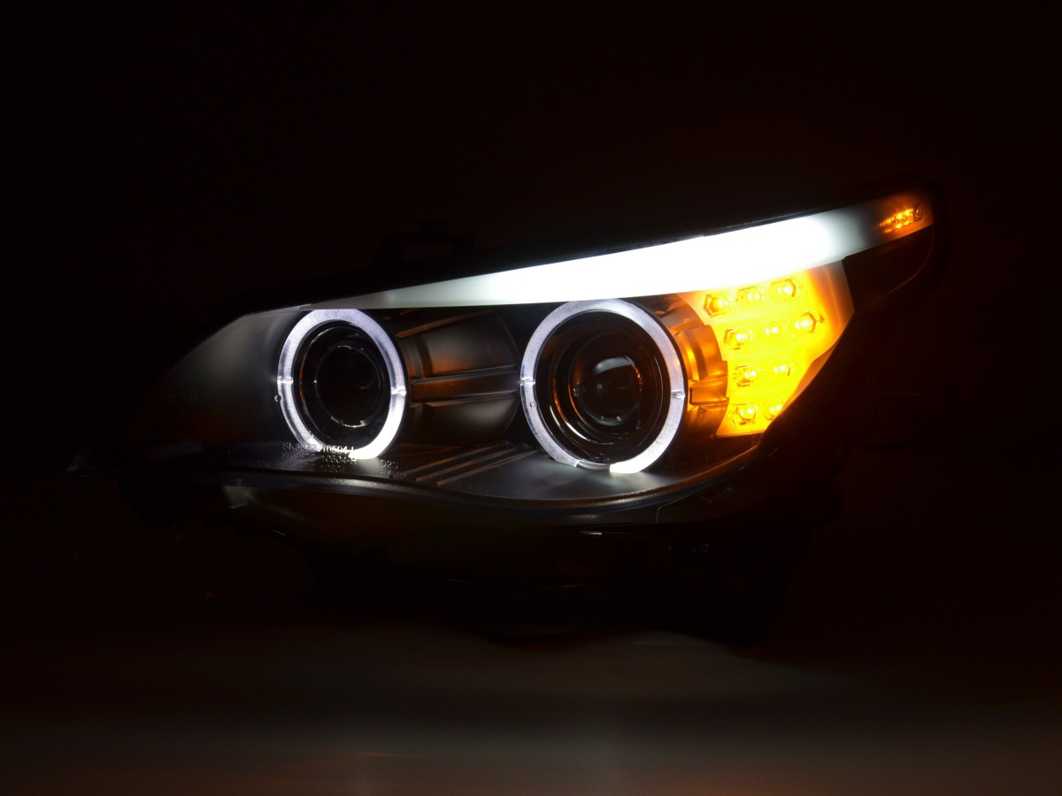 Frontlykter BMW 5 (E60/E61) 2003 - 2007 │ Angel Eyes Black LED Indicator – bilde 7