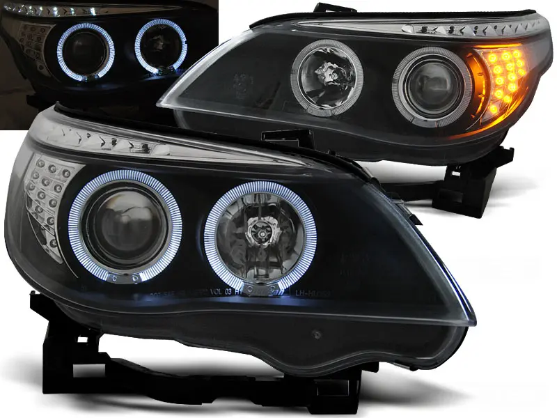 Frontlykter BMW 5 (E60/E61) 2003-2007 | Angel Eyes Black LED Indicator - sett 2 stk.