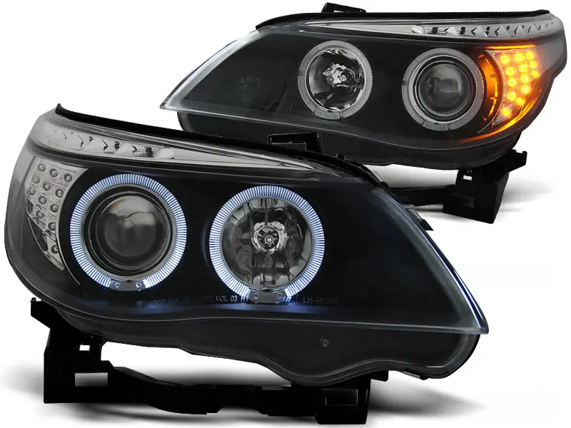Frontlykter BMW 5 (E60/E61) 2003-2007 | Angel Eyes Black LED Indicator - sett 2 stk. – bilde 2