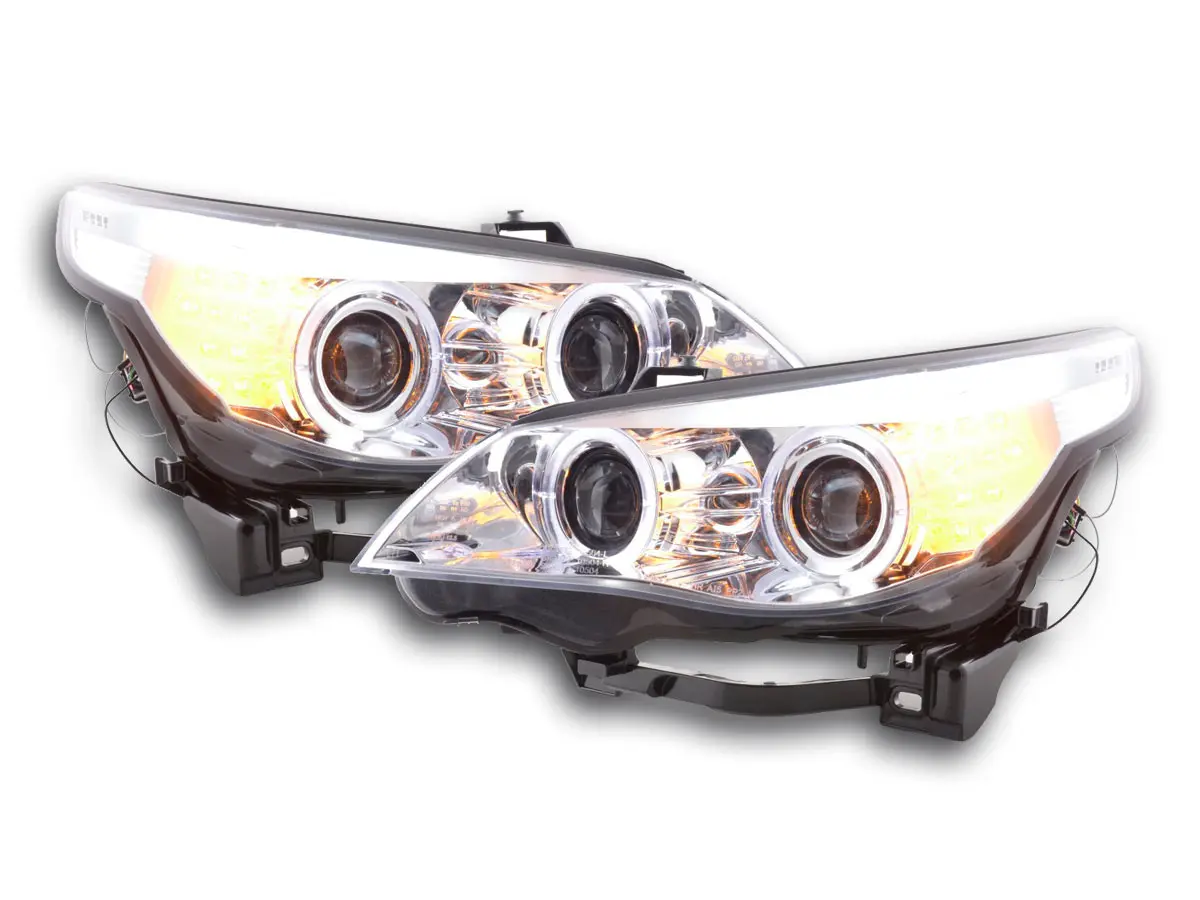 Frontlykter BMW 5 (E60/E61) 2003-2007 ANGEL EYES CHROME LED INDICATOR 