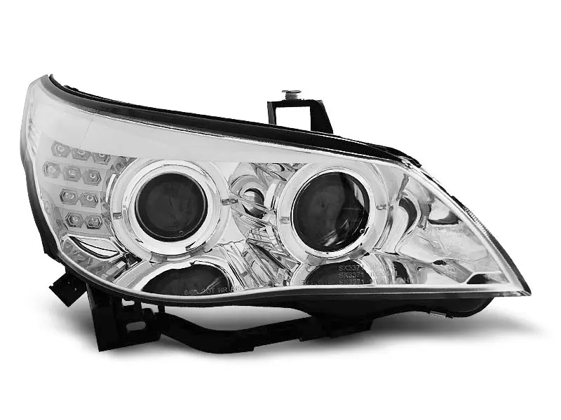Frontlykter BMW 5 (E60/E61) 2003-2007 ANGEL EYES CHROME LED INDICATOR  – bilde 4