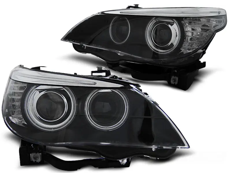 Frontlykter BMW 5 (E60/E61) 2005-2007 XENON D1S ANGEL EYES CCFL BLACK