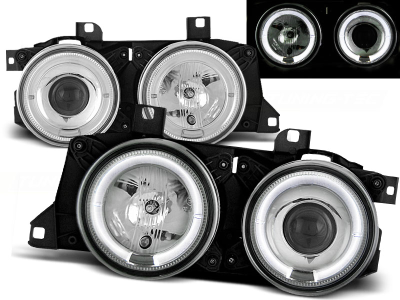 Frontlykter BMW 7 (E32) / BMW 5 (E34) ANGEL EYES CHROME – bilde 2