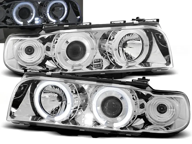Frontlykter BMW 7 (E38) 1994-1998 ANGEL EYES CHROME