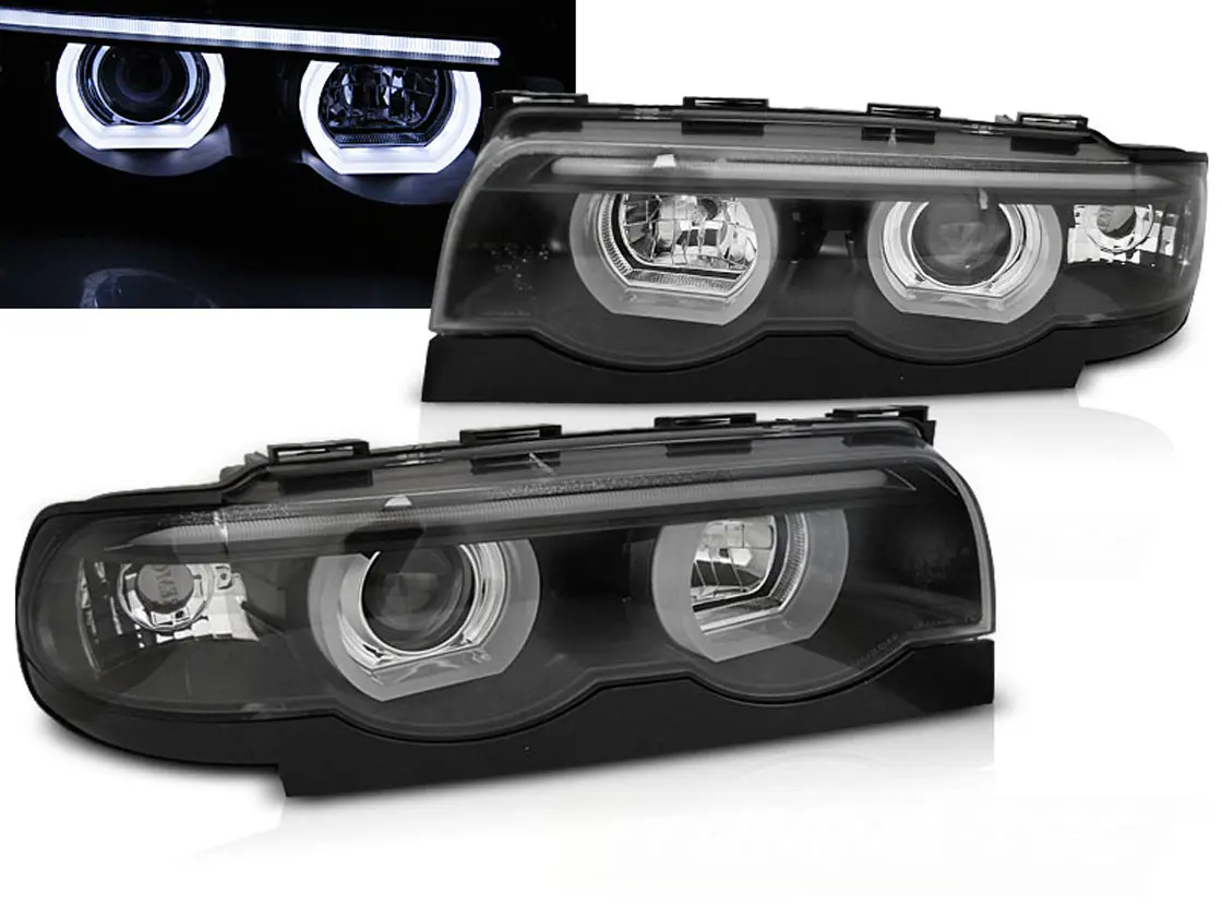 Frontlykter BMW 7 (E38) 1994-2001 ANGEL EYES LED 3D BLACK