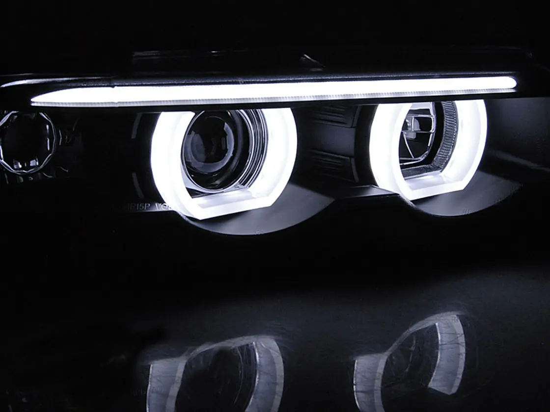 Frontlykter BMW 7 (E38) 1994-2001 ANGEL EYES LED 3D BLACK – bilde 3