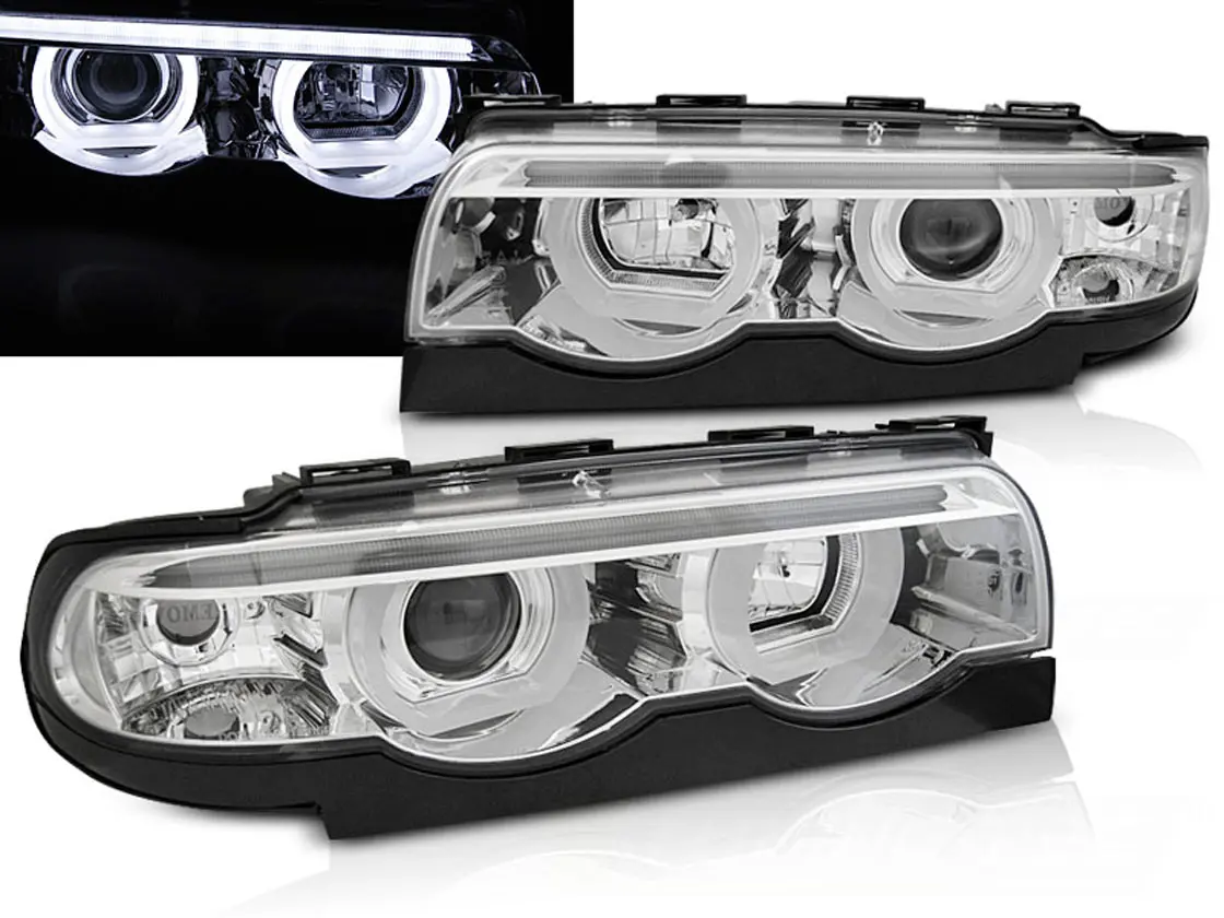 Frontlykter BMW 7 (E38) 1994-2001 ANGEL EYES LED 3D CHROME