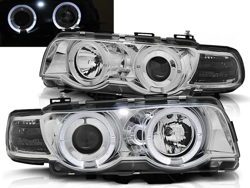 Frontlykter BMW 7 (E38) 1998-2001 ANGEL EYES CHROME