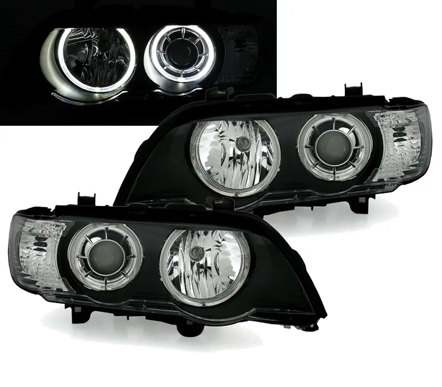 Frontlykter BMW X5 (E53) 1999 - 2003 | ANGEL EYES LED BLACK