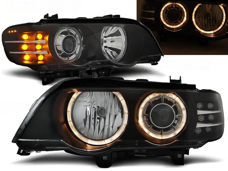 Frontlykter BMW X5 (E53) 1999 - 2003 | XENON ANGEL EYES BLACK LED INDICATOR