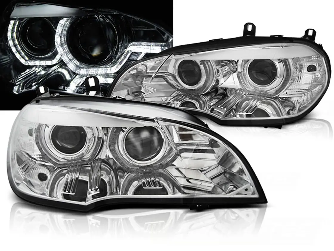 Frontlykter BMW X5 (E70) 2006 - 2010 | Xenon Angel Eyes LED DRL Chrome AFS