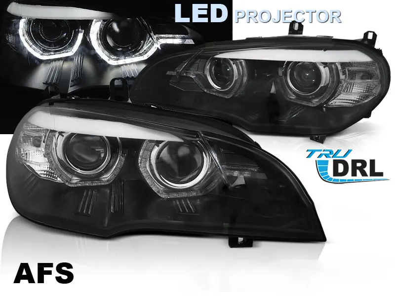 Frontlykter BMW X5 (E70) 2006 - 2013 | ANGEL EYES LED DRL BLACK AFS