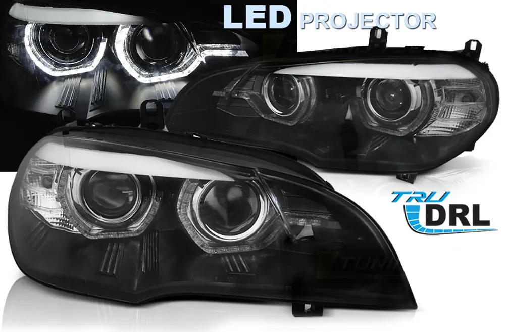 Frontlykter BMW X5 (E70) 2006 - 2013 | ANGEL EYES LED DRL BLACK