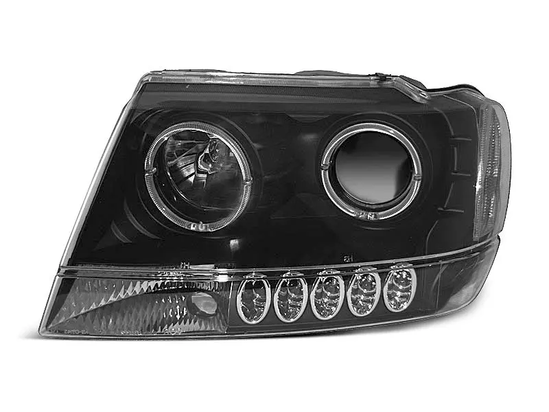 Frontlykter CHRYSLER JEEP GRAND CHEROKEE 1999-2005 ANGEL EYES BLACK – bilde 2