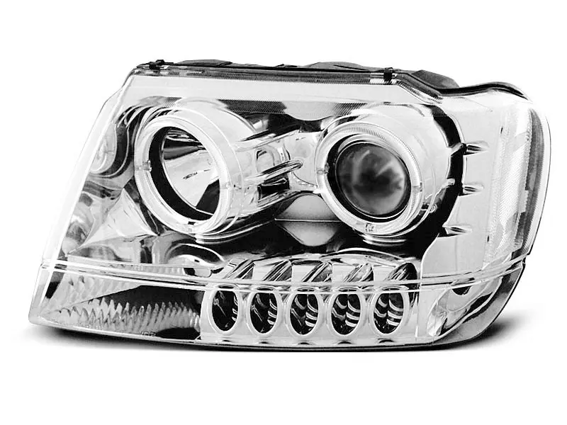 Frontlykter CHRYSLER JEEP GRAND CHEROKEE 1999-2005 ANGEL EYES CHROME – bilde 2