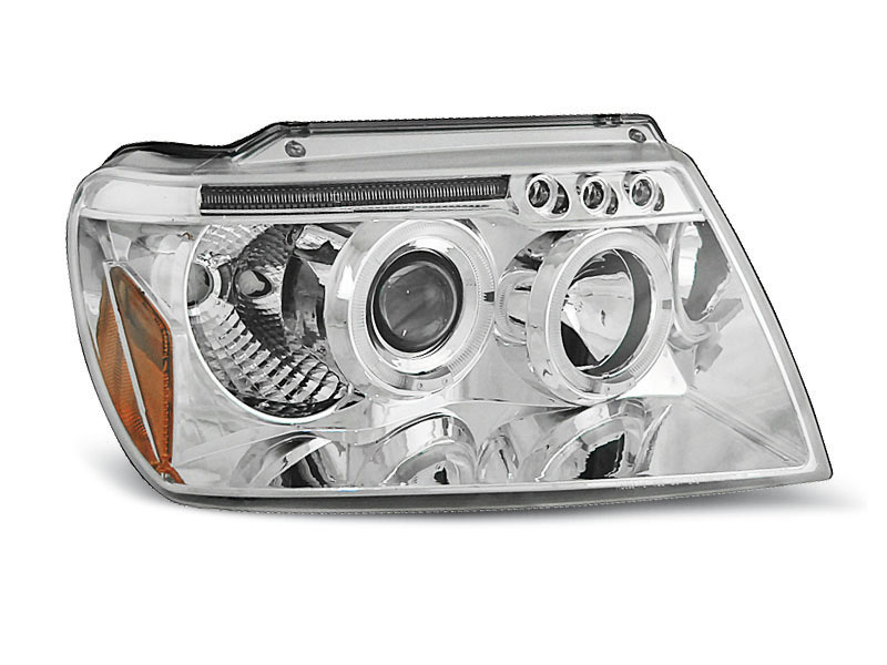 Frontlykter CHRYSLER JEEP GRAND CHEROKEE 1999-2005 ANGEL EYES CHROME – bilde 2