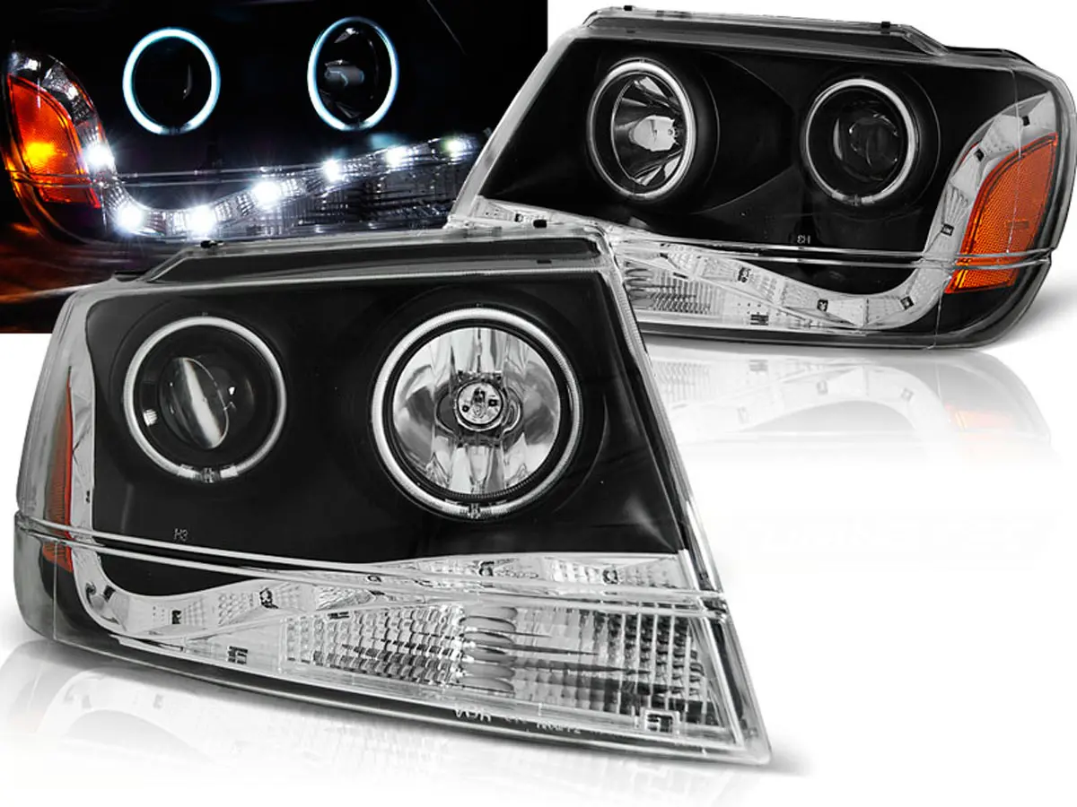 Frontlykter CHRYSLER JEEP GRAND CHEROKEE 1999-2005 DAYLIGHT BLACK