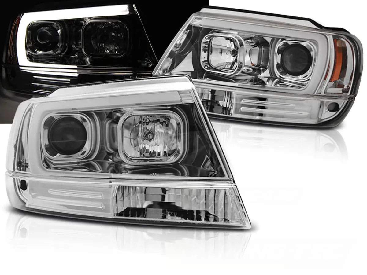 Frontlykter CHRYSLER JEEP GRAND CHEROKEE 1999-2005 TUBE LIGHT CHROME