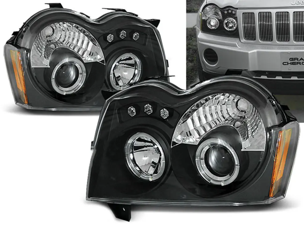 Frontlykter CHRYSLER JEEP GRAND CHEROKEE 2005-2008 ANGEL EYES BLACK