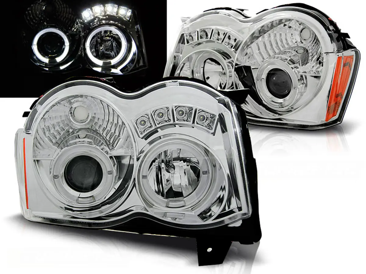 Frontlykter CHRYSLER JEEP GRAND CHEROKEE 2008-2010 ANGEL EYES CHROME