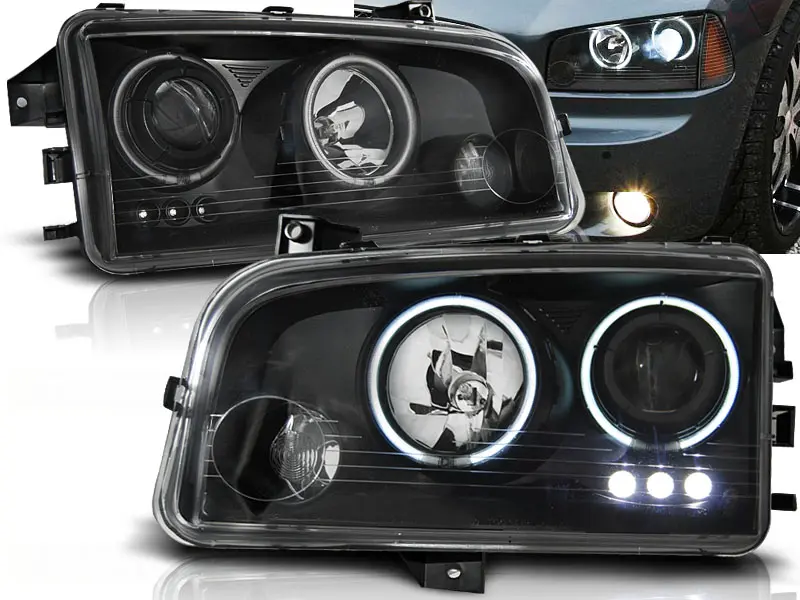 Frontlykter DODGE CHARGER (LX) 2006-2010 ANGEL EYES CCFL BLACK