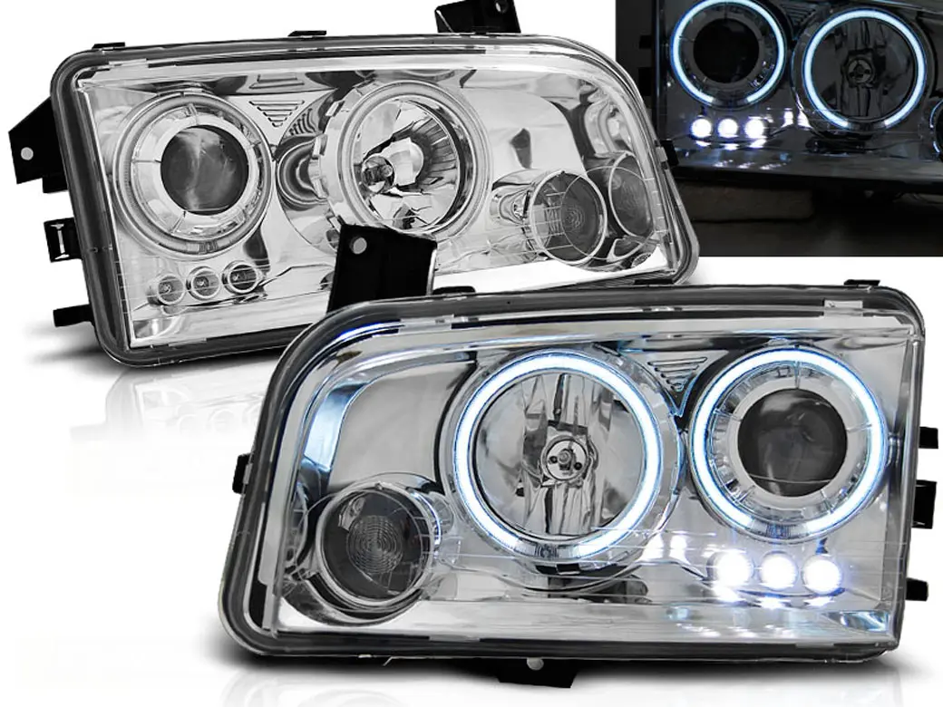 Frontlykter DODGE CHARGER (LX) 2006-2010 ANGEL EYES CCFL CHROME